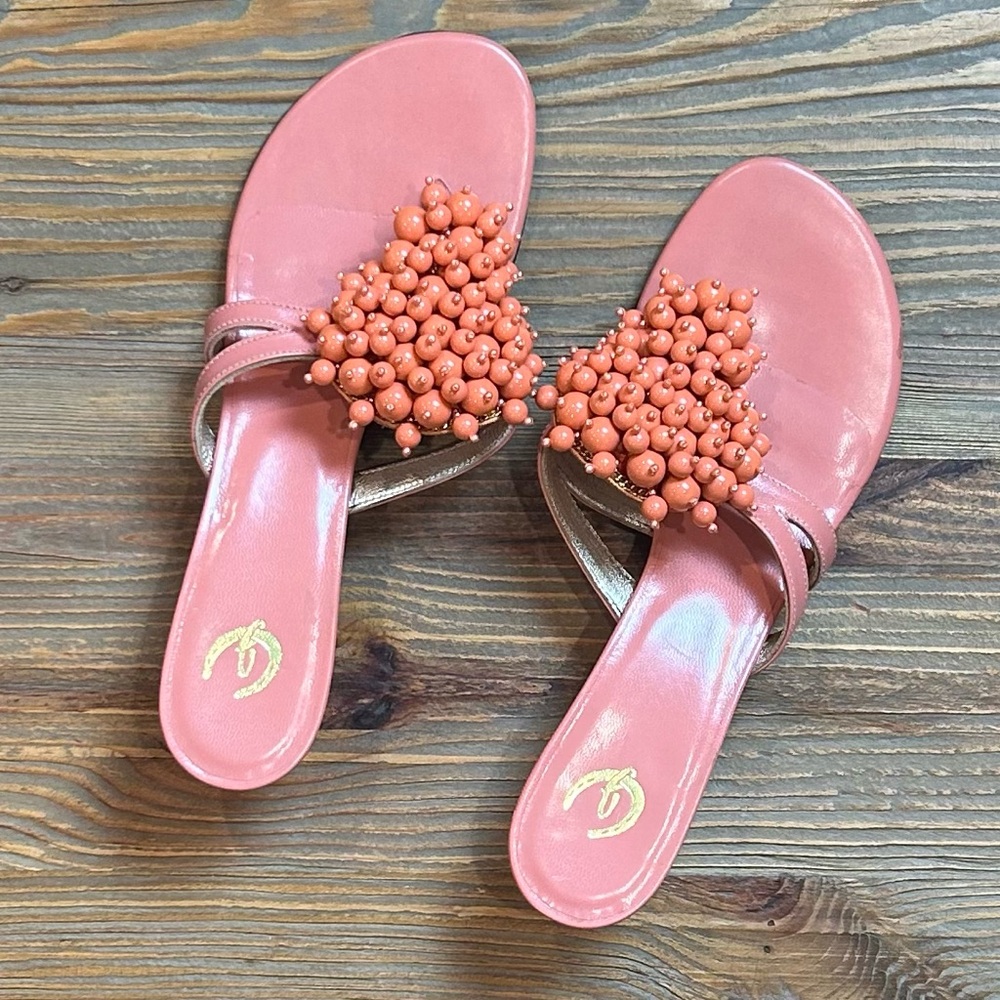 Pink Coral Beaded Heeled Sandals